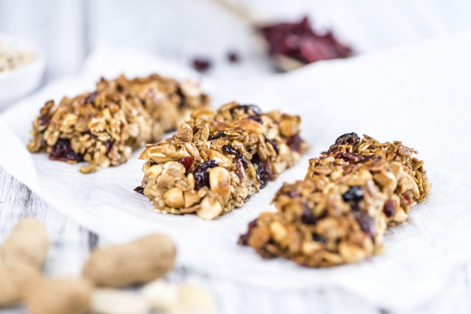 Homemade Granola Bars with Peanuts and Cranberries