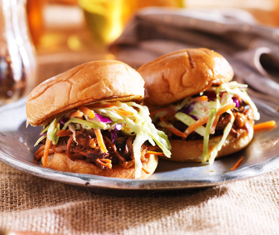 pulled pork sandwiches with bbq sauce and slaw
