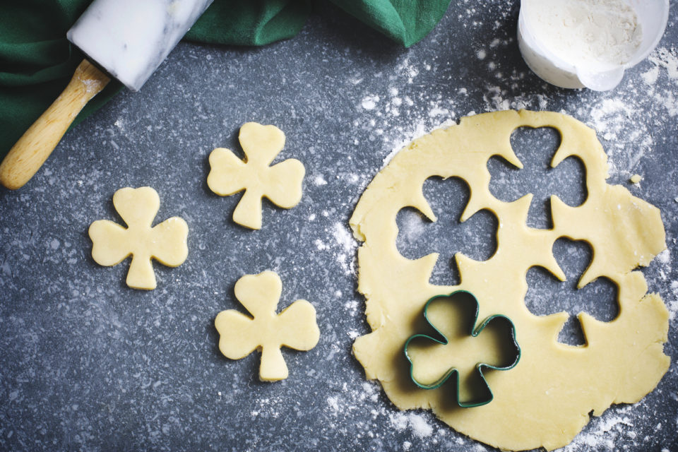 Baking St. Patrick's Day cookies.