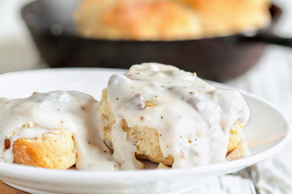 biscuits covered with thick gravy.
