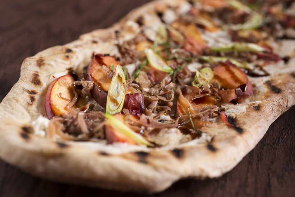 Grilled Peach Pizza with Prosciutto Ham and Goat Cheese